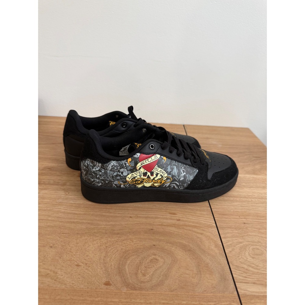 Ed Hardy EH Court-T Black Love Kills Slowly Skull Sneakers Mens 8.5 EH06043001